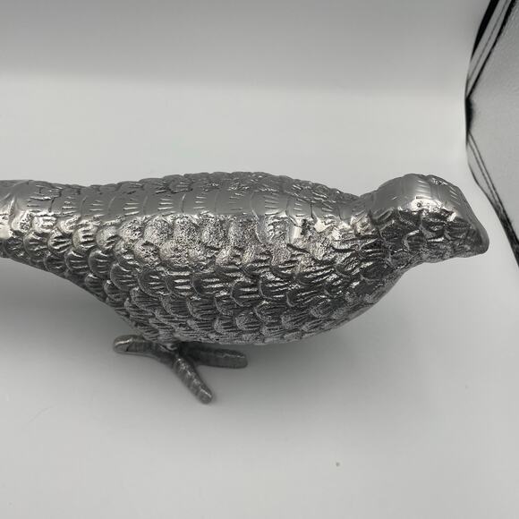 Metal Pheasant Figure Sculpture Silver Plate Pewter Are Decor MCM 18" - Picture 2 of 10